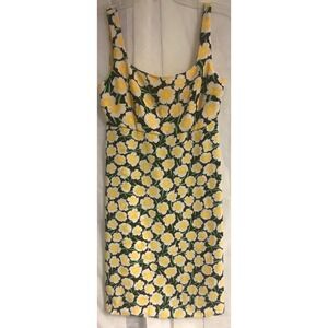 Diane von Furstenberg Yellow Daisy Floral Scoop Neck Mini Shift Dress Black 00